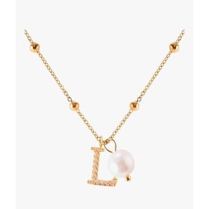 Initial L Necklace Dainty 14K‎ Gold Plated Pearl Letter Pendant Stainless Steel